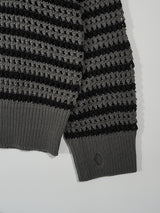 (UNISEX) Mesh Stripe Cropped Zip-up Knit