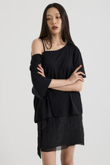 ワンショルダーTシャツ, Black
