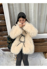 Ivory Poodle Fur Ribbon Half Coat