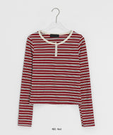 Mibat Stripe Henley Neck Long Sleeve Tee