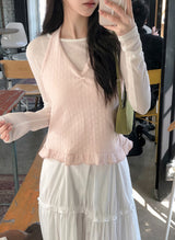 Eyelet Frill Halter Neck Sleeveless (5color)