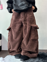 TEDDY BABY 🤎🐻🧸 OVER CARGO STRING FUR PANTS 💚🤎🖤🧡4COLOR