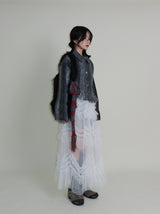 Gamants coloring gradation fringe long-sleeve cropped wool knitwear