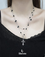  [S.Steel] Black Cubic Cross Layered Necklace