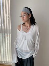 Two-wear loose long-sleeved off-shoulder T-shirt