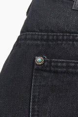 Black keyring wide denim pants