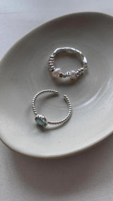 Mint silver-pearl beads ring SET