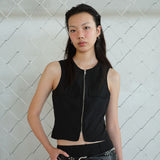 Pocket zipper Sleeveless Shirt Black