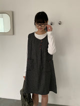 ガンスリン チェック スリーブレス ボタン ワンピース