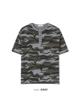 Camo Waffle Henley Neck Muscle Fit T-shirt