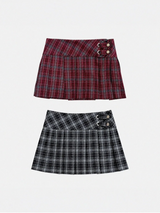 DOUBLE BUCKLE PLAID CHECK PLEATS SKIRT (2COLORS!)