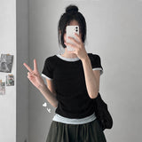 スリムフィット✨カラーリングレイヤードサイドシャーリングショートスリーブTシャツ(4 colors)