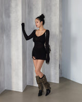 damage net see-through long knitwear