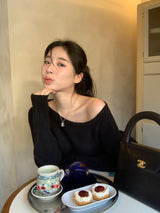 [MADE] Fulls cashmere unbalanced off-shoulder knitwear