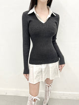 1114. Liz shirts layered pleats mini ops (2color)