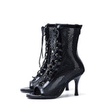 Mesh Lace-Up Open Toe Heel(Black)