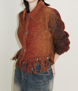 Gamants coloring gradation fringe long-sleeve cropped wool knitwear