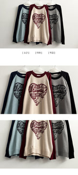 Duka heart color matching Nagrang boxy fit round knit