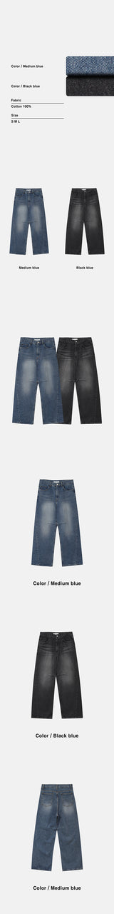 [Unisex] Hive curve line denim pants(2color)