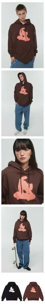 SKATEBOARDING CAT HOODIE - BROWN