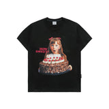24FW チョコレートケーキガールレタリングベビーフェイス半袖Tシャツ ブラック