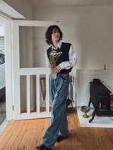 Side pin tuck balloon wide denim
