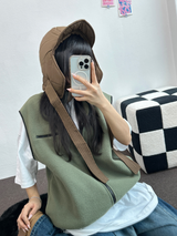 フリースレイヤードベストジップアップ💚💙🖤🧡4COLOR