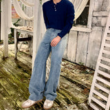 Side Brush Wash Wide Denim Pants