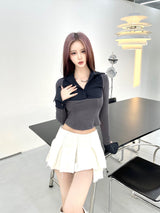 1153. Stripe layered shirts crop T (2color)