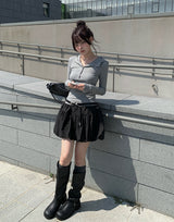 Elvin スリムフィットフード ボタンロングスリーブTシャツ