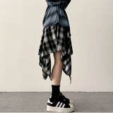 Hial Hem Unbalanced Line Check Banding Skirt