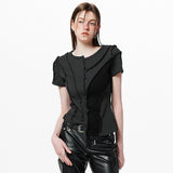 Asymmetric Layered Wave Cut T-Shirt