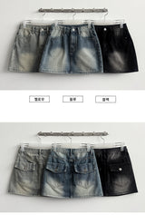 Nizu washing snap pocket denim miniskirt