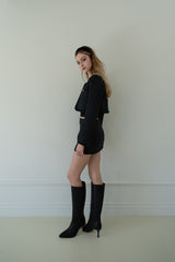 [Seow] Glow Tweed Ribbon Mini Skirt