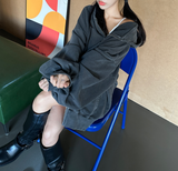 (UNISEX/2WAY) ビッグフードピグメントボクシーヒップルーズジップアップ - 2 COLOR