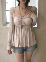 Needs Inner Cap Lace Flare Top & Cardigan SET