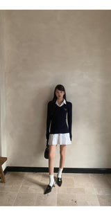 Navy Blue Collar Shirt Dress