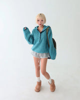 Color-Blocked Taping Hoodie String Oversized Knit