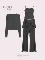 ロイヤル チャコール フリル トレーニング スリーピース セットアップ (Cardigan+Sleeveless+Pants)