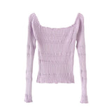 Pearl Burton Shirring V-neck Long Sleeve T-shirt