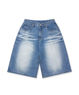 Cross Stud Denim Bermuda Pants - Light Blue