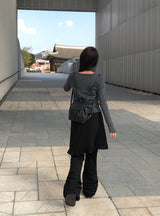 [Muffler Set/Fake Layered] チャドストライプレイヤードショートスリーブニットTシャツセット