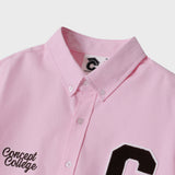 ブラウンCパッチオックスフォード長袖シャツ／ピンク [Unisex]