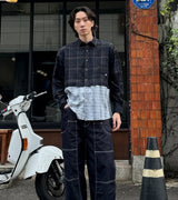 クロップデタッチャブルクリースチェックシャツ S167 パーシモンオレンジ