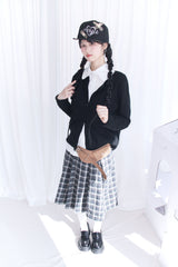 wool banding checkered midi skirt