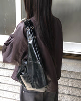 Dumb High-Neck Panel Pocket String Leather Jacket