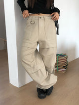 フォークカットスナップDリングコットンワイドパンツ