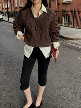 [MADE] Penton Cable V-Neck Crop Knit