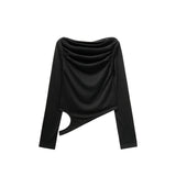 OFF SHOULDER SHIRRING CUT-OUT TOP (BLACK)