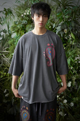 ペイズリー柄カットアウト 1/2 Tシャツ (Charcoal)